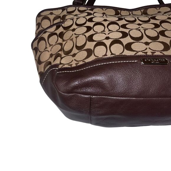 Coach Tan and Deep Brown Leather Signature Carrie Tote - Picture 11 of 13